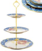 Nyxi 3-Tiered Floral Cake Stand Plates Afternoon Tea Porcelain Ceramic Bone China