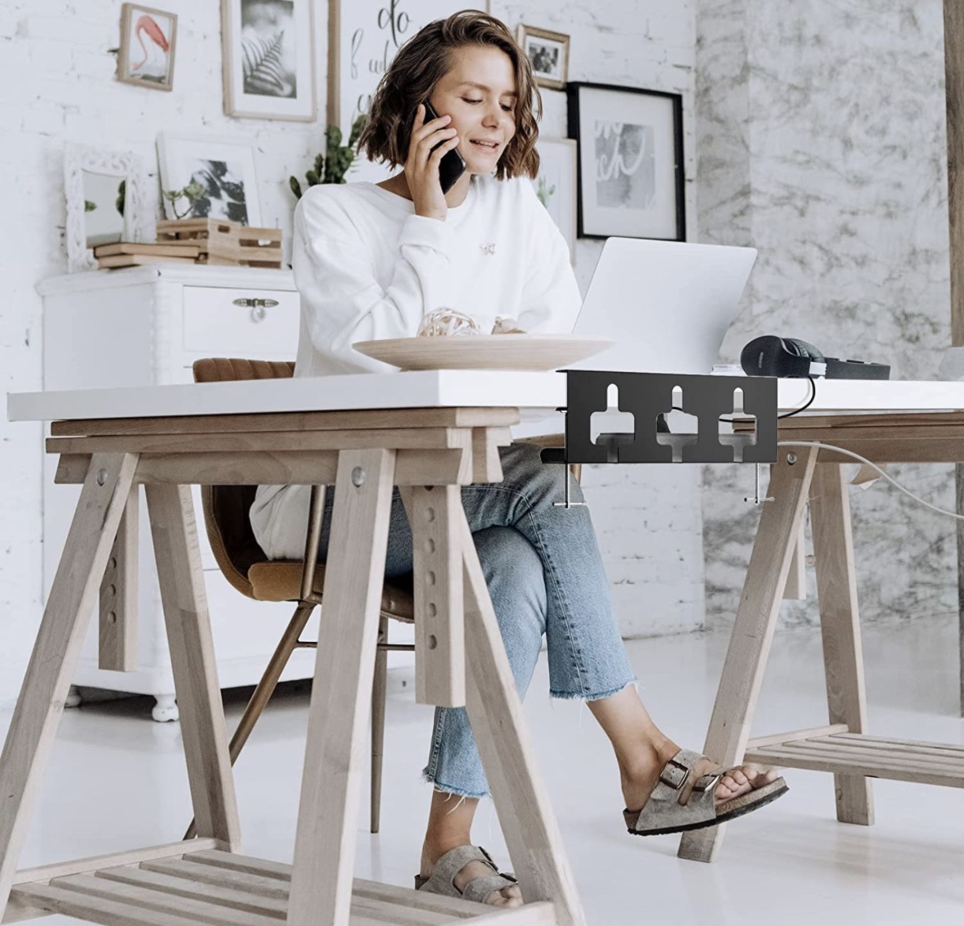 RRP £26 Set of 2 x CloolC Under Desk Cable Management Tray Desk Tidy, Black