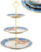 Nyxi 3-Tiered Floral Cake Stand Plates Afternoon Tea Porcelain Ceramic Bone China