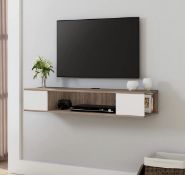 RRP £79.99 Fitueyes White Floating TV Stand Wall Mounted Entertainment Unit Shelf, Light Brown