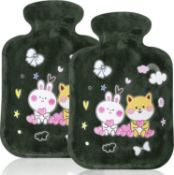 RRP £24 Set of 2 x 2Pcs Silicone Hot Water Bottle, Kids Hot Water Bag with Soft Plush Cover Travel