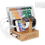 RRP £32.99 Yisen Handy Wood Bamboo Multi Device Smartphone Charging Station