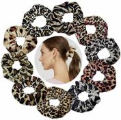 RRP £60 Set of 5 x Ykulew 10-Pieces Leopard Hair Scrunchies Velvet Elastic Hair Ties