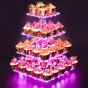 RRP £34.99 Dasing 4 Tier Cupcake Stand Acrylic Square Dessert Display Stand with LED String