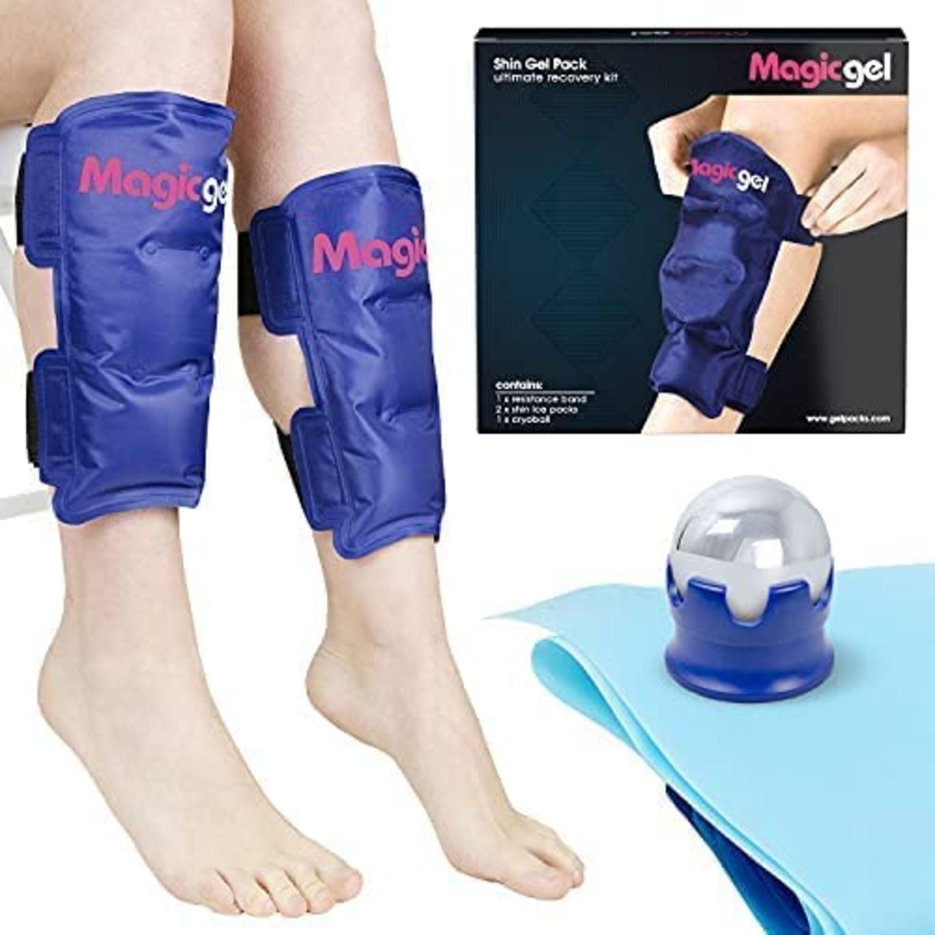 RRP £21.99 Shin Splint Relief: Ice Packs for Shin Splints, Cryoball and Stretch Bands by Magic Gel