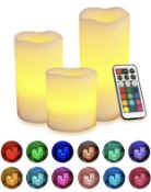 RRP £24 Set of 2 x Novelty 3-Pieces Flameless Colour Changing LED Candles with Remote Control