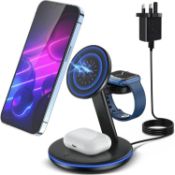 RRP £24.99 Magnetic Wireless Charger, 3 in 1 Wireless Charging Station for Apple Series, 18W Fast
