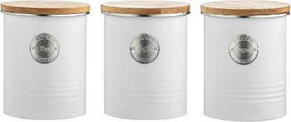 RRP £24.99 EHC Arctic Set of 3 Tea, Coffee & Sugar Storage Container Jar Airtight Lids, 1Litre