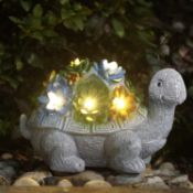 FLOWood Turtle Statue Garden Ornaments Outdoor Decorations Solar Powered LED Lights