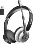RRP £31.99 Bluetooth Headset with Microphone Noise Canceling, Wireless on Ear Headphones