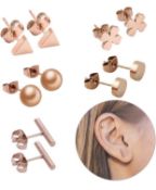 RRP £30 Set of 3 x 5-Pairs Eqlef Rose Gold Stud Earrings