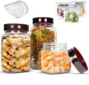 Myiosus Glass Jars with Lids, Clear Airtight Food Storage Containers Set, 3pcs