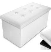 RRP £26.99 Nyxi 76 x 38 x 38cm Faux Leather White Ottoman Foldable Storage Box Seat