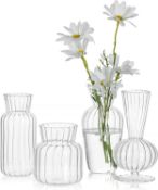 Hewory Glass Vase for Flowers, Set of 4 Small Bud Table Centrepiece, Modern Clear Flower Vase