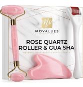RRP £39.99 Rose Quartz Face Roller, Derma Gua Sha Massage 3-in-1 Beauty Skin Care Facial Roller Set