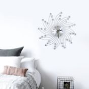 RRP £30.99 Metal Hanging Wall Clock Modern Round Design Spiral Diamond Crystal Flower-shaped