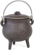 Small Cast Iron Pot Bellied Cauldron Pentagram Pagan Star 11cms Wicca Witch Altar Ornament