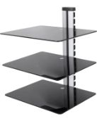 RRP £34.99 Mahara Silver & Black Floating Shelf 3-Tempered Safety Glass Shelves 38 x 28cm