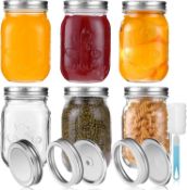 RRP £19.99 YUEYEE Glass Mason Jars with Lids,Food Storage Jars 16oz / 450ml, 6-Pack