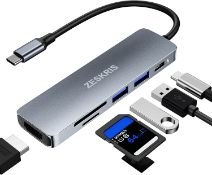 RRP £40 Set of 2 x USB C Hub, ZESKRIS MacBook USB Adapter, 6 In 1 USB C Hub Multiport Adapter