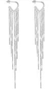 RRP £24.99 Fluidable Lilian Earrings Silver Triangle Hoop Chain Dangle Drop Tassels