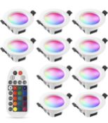 RRP £112.99 Indarun 5W LED Recessed Ceiling Lights 350LM RGB Bluetooth, Remote + App, 10-Pack