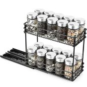 RRP £22.99 Aceyoon 2-Tier Pull Out Spice Rack Stretchable 26-42cm Seasoning Organiser