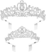 RRP £45 Set of 3 x 2-Pack FRCOLOR Rhinestones Tiara Crown With Comb Crystal Tiara