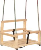RRP £29.99 Hardwood Kids Garden Wooden Swing Chair with Safety Barrier and Strap