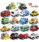 RRP £30 Set of 2 x Joyin 18-Piece Pull Back City Cars and Trucks Toy Set