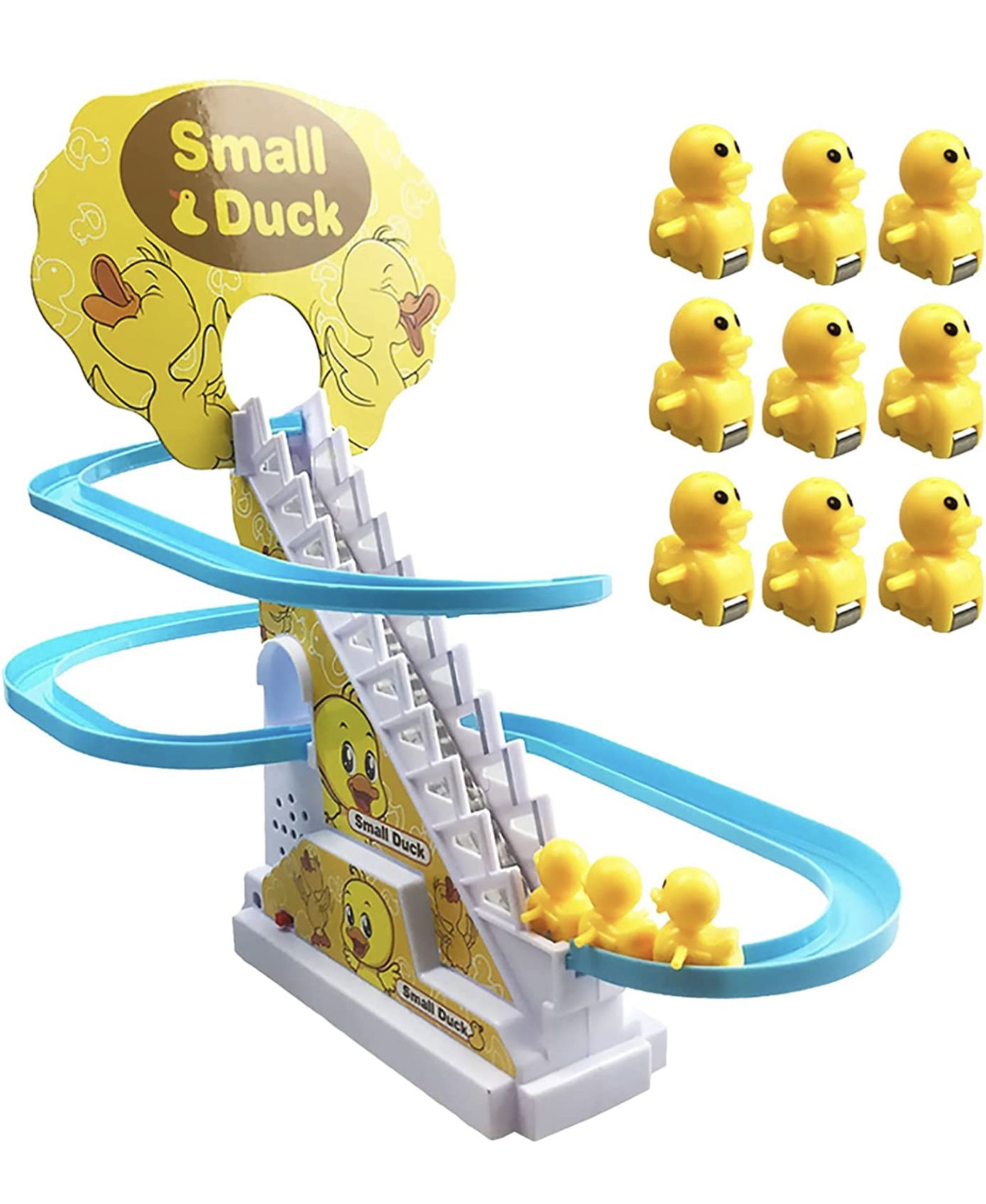 RRP £30 Set of 2 x Small Duck Climbing Stairs Toy with Music