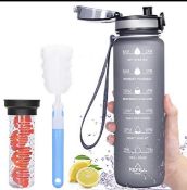Favofit Water Bottle with Time Marker 1L Motivational Water Bottle with Fruit Infuser