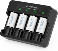 RRP £28.99 POWEROWL Rechargeable C Batteries with 4 Bay Battery Charger, with Batteries