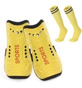 RRP £48 Set of 6 x Sports Football Shin Pads with Socks Football Protective Gear, Yellow