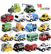 RRP £30 Set of 2 x Joyin 18-Piece Pull Back City Cars and Trucks Toy Set
