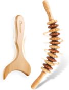 RRP £29.99 2-in-1 Wooden Therapy Massage Tools Set Wood Massage Roller Kit
