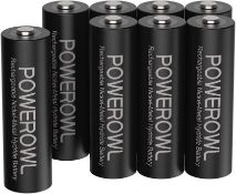 RRP £30 Set of 2 x 8-Pack POWEROWL AA Batteries Rechargeable High Capacity 2800mAh 1200 Cycles 1.