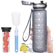 Favofit Water Bottle with Time Marker 1L Motivational Water Bottle with Fruit Infuser