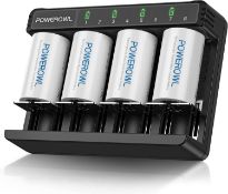 RRP £28.99 POWEROWL Rechargeable C Batteries with Battery Charger for AA AAA C D Battery, Type C &