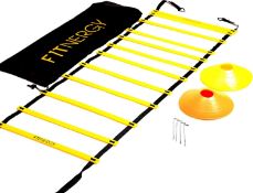 F1TNERGY Speed and Agility Ladder Training Equipment Yellow 12 Rung Ladder Free Carrying Bag