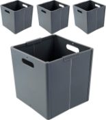RRP £27.99 Zerdyne Set of 4 Plastic Storage Cube, Foldable Storage Cubes Basket, Grey