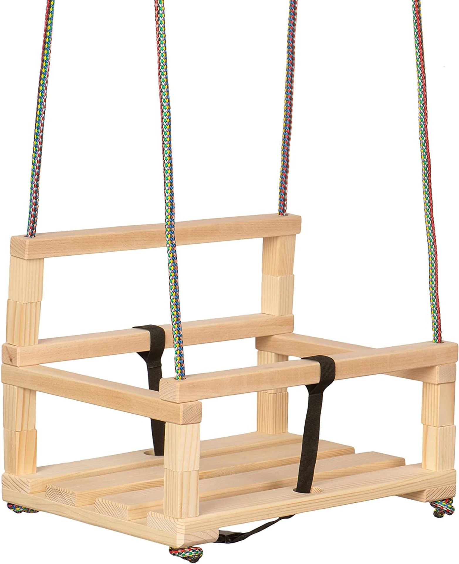 RRP £29.99 Hardwood Kids Garden Wooden Swing Chair with Safety Barrier and Strap