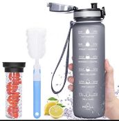 Favofit Water Bottle with Time Marker 1L Motivational Water Bottle with Fruit Infuser