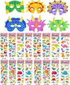 Set of 6 x SULOLI 6 Dinosaur Foam Masks with 16 Sheets Puffies Dinosaur Stickers for Kids Birthday