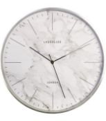 Lascelle Contemporary Brushed Chrome Metal Cased Wall Clock Marble Effect Dial 31cm Clock