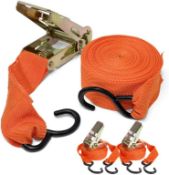 2x Ratchet Straps with Hooks 9m Weatherproof Rachet Straps Sets Easy Untie Vinyl Coated S Hooks