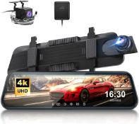 RRP £110.99 ThiEYE 4K Mirror Dash Camera 10'' Touch Screen, Carview 4 Dual Dash Cameras Front and