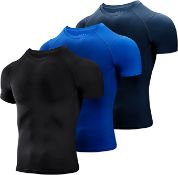 RRP £24.99 Niksa 3 Pack Compression Tops for Men Short Sleeve Mens Running Top, Medium