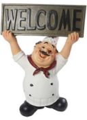 KiaoTime Chef Figurine with Welcome Sign Board Plaque Home Restaurant Decor 8"