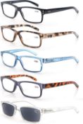 RRP £170 Set of 10 x MODFANS 5-Pack Reading Glasses 1.0 Mens/Womens,Readers Rectangular Frame